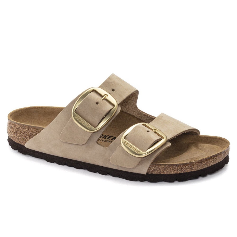 Birkenstock Arizona Big Buckle Sandals with Gold Buckles in Sandcastle